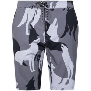 Greyson In The Shadows Indian‎ Wells Wolf Print Swim Shorts Mens 35 Grey NWT